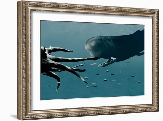 Sperm Whale And Giant Squid-Christian Darkin-Framed Photographic Print