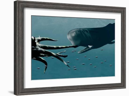 Sperm Whale And Giant Squid-Christian Darkin-Framed Photographic Print