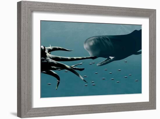 Sperm Whale And Giant Squid-Christian Darkin-Framed Photographic Print