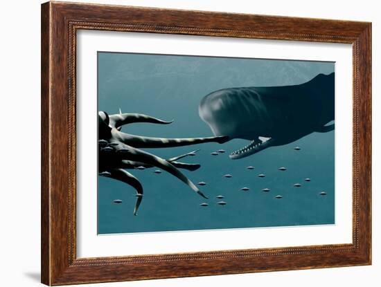 Sperm Whale And Giant Squid-Christian Darkin-Framed Photographic Print