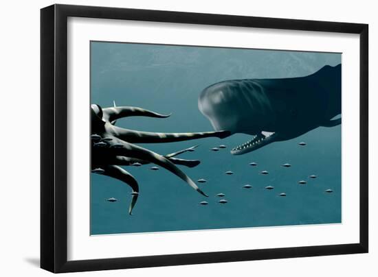 Sperm Whale And Giant Squid-Christian Darkin-Framed Photographic Print