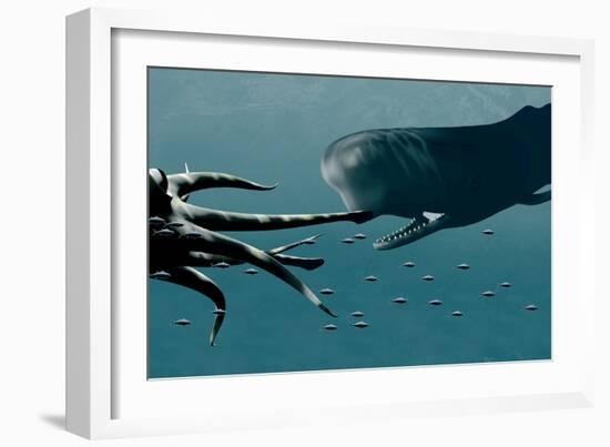 Sperm Whale And Giant Squid-Christian Darkin-Framed Photographic Print