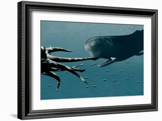 Sperm Whale And Giant Squid-Christian Darkin-Framed Photographic Print