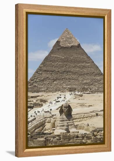 Sphinx in Foreground and Pyramid of Chephren, the Giza Pyramids, Giza, Egypt, North Africa, Africa-Richard Maschmeyer-Framed Premier Image Canvas