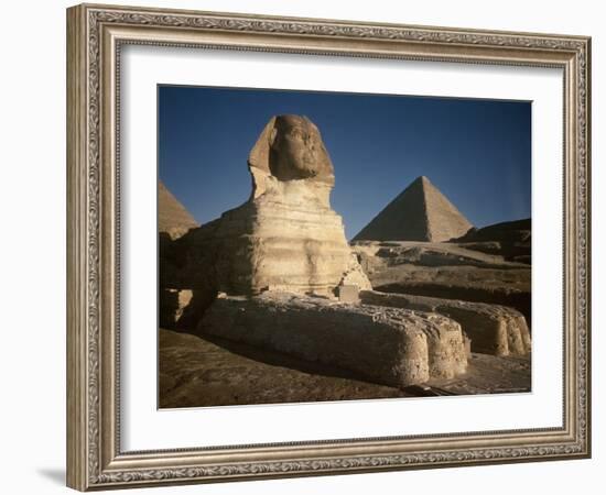 Sphinx with Great Pyramid in Background-Eliot Elisofon-Framed Photographic Print