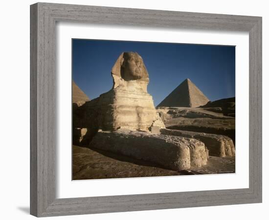 Sphinx with Great Pyramid in Background-Eliot Elisofon-Framed Photographic Print