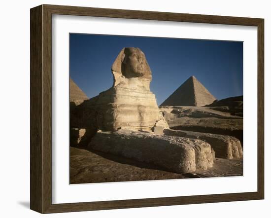 Sphinx with Great Pyramid in Background-Eliot Elisofon-Framed Photographic Print