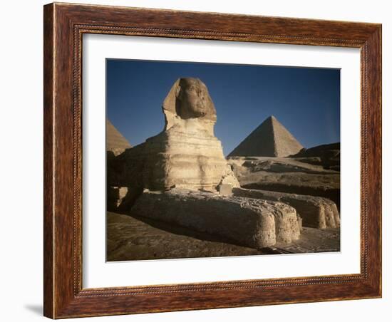 Sphinx with Great Pyramid in Background-Eliot Elisofon-Framed Photographic Print