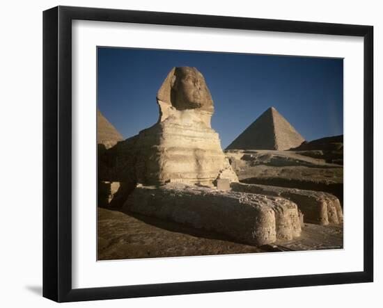 Sphinx with Great Pyramid in Background-Eliot Elisofon-Framed Photographic Print