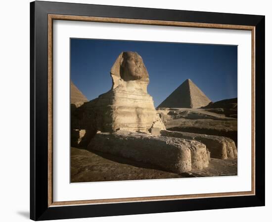 Sphinx with Great Pyramid in Background-Eliot Elisofon-Framed Photographic Print