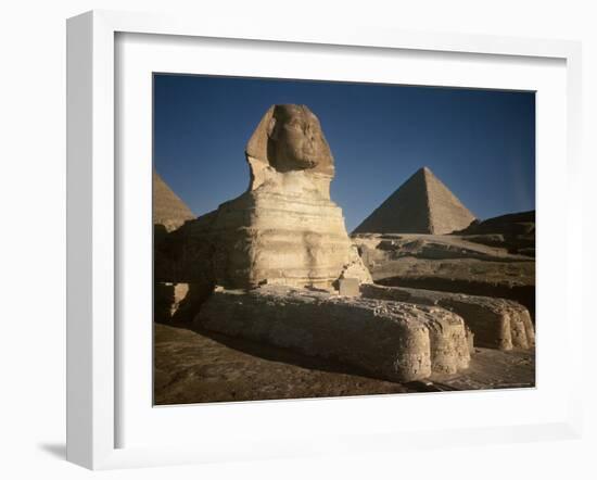 Sphinx with Great Pyramid in Background-Eliot Elisofon-Framed Photographic Print