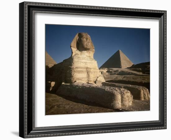 Sphinx with Great Pyramid in Background-Eliot Elisofon-Framed Photographic Print