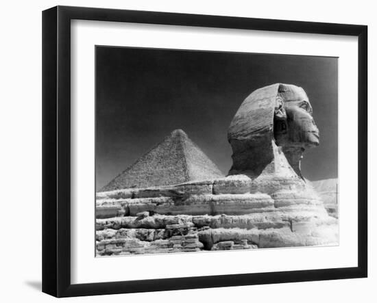 Sphinz and Cheops Pyramid at Giza, Egypt-null-Framed Photo