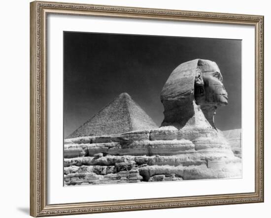 Sphinz and Cheops Pyramid at Giza, Egypt-null-Framed Photo