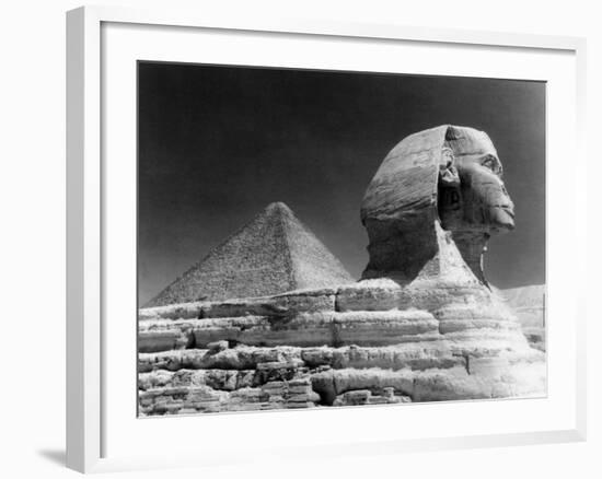 Sphinz and Cheops Pyramid at Giza, Egypt-null-Framed Photo