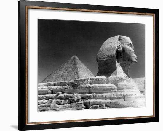 Sphinz and Cheops Pyramid at Giza, Egypt-null-Framed Photo