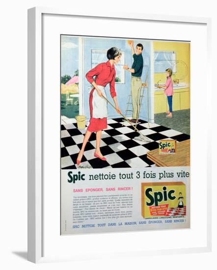 Spic Cleans Three Times Faster', Advertisement for 'Spic' Floor Cleaner, from 'Elle'-null-Framed Giclee Print