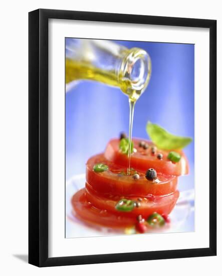 Spiced Tomatoes Being Drizzled with Olive Oil-Jean-Paul Chassenet-Framed Photographic Print