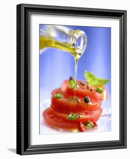 Spiced Tomatoes Being Drizzled with Olive Oil-Jean-Paul Chassenet-Framed Photographic Print