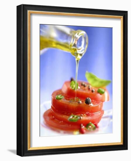 Spiced Tomatoes Being Drizzled with Olive Oil-Jean-Paul Chassenet-Framed Photographic Print