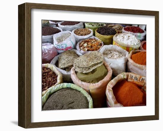 Spices and Dried Foods on Sale in Wuhan, Hubei Province, China-Andrew Mcconnell-Framed Photographic Print