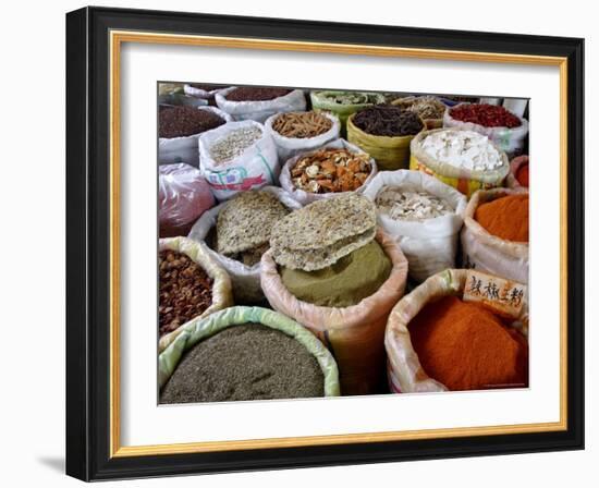 Spices and Dried Foods on Sale in Wuhan, Hubei Province, China-Andrew Mcconnell-Framed Photographic Print