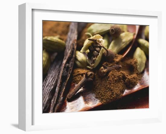 Spices for Baking (Vanilla Pods, Cardamom and Cloves)-Eising Studio - Food Photo and Video-Framed Photographic Print