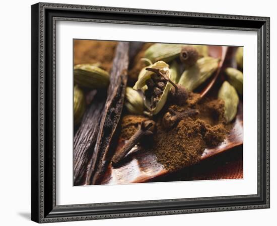 Spices for Baking (Vanilla Pods, Cardamom and Cloves)-Eising Studio - Food Photo and Video-Framed Photographic Print