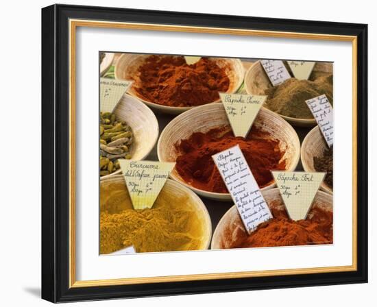 Spices for Sale on Market in the Rue Ste. Claire, Annecy, Haute Savoie, Rhone-Alpes, France-Ruth Tomlinson-Framed Photographic Print