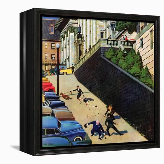 "Spilled Purse on Steep Hill", March 26, 1955-John Falter-Framed Premier Image Canvas