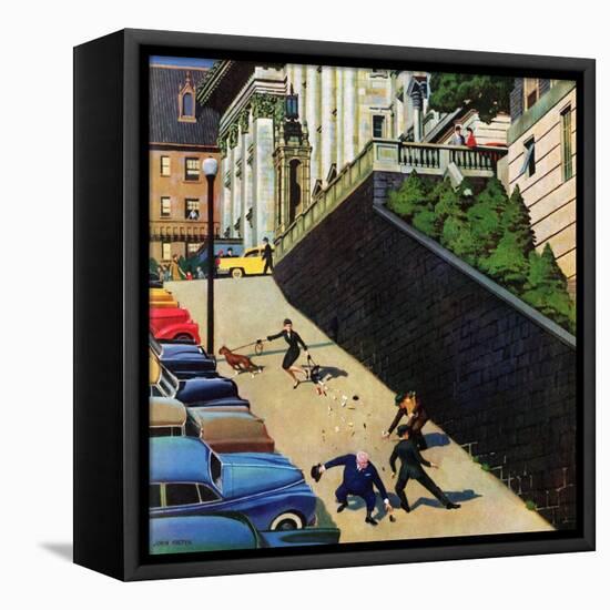 "Spilled Purse on Steep Hill", March 26, 1955-John Falter-Framed Premier Image Canvas