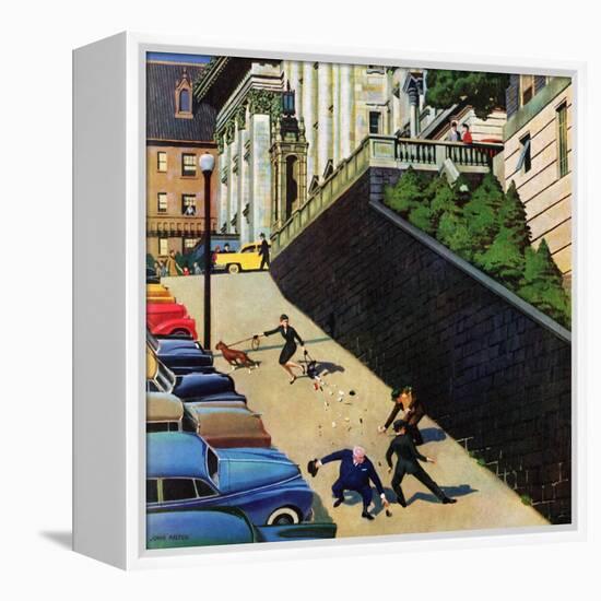 "Spilled Purse on Steep Hill", March 26, 1955-John Falter-Framed Premier Image Canvas