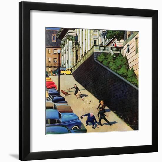 "Spilled Purse on Steep Hill", March 26, 1955-John Falter-Framed Giclee Print