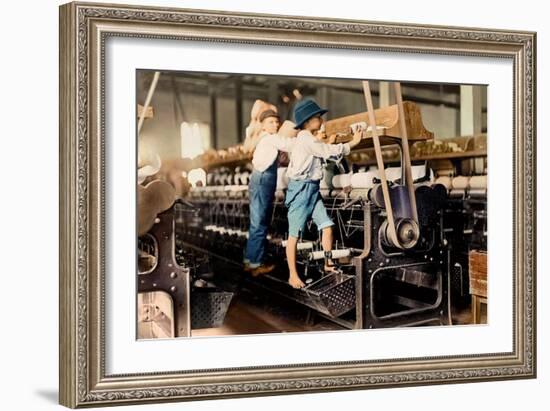 Spindle Boys in Georgia Cotton Mill C. 1909 (Coloured Photo)-Lewis Wickes Hine-Framed Giclee Print