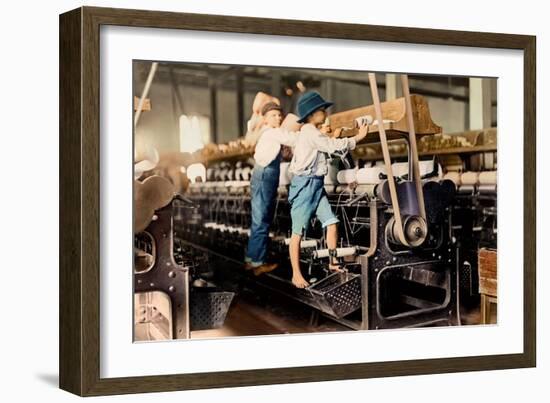 Spindle Boys in Georgia Cotton Mill C. 1909 (Coloured Photo)-Lewis Wickes Hine-Framed Giclee Print