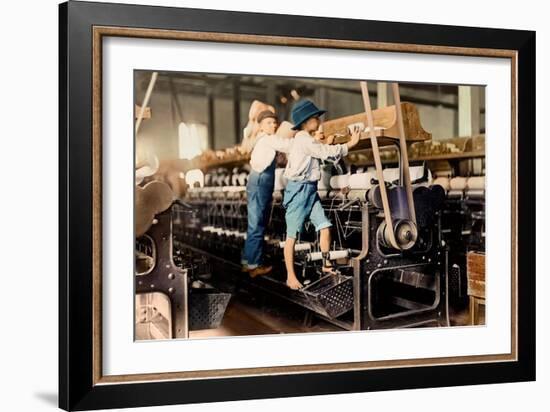 Spindle Boys in Georgia Cotton Mill C. 1909 (Coloured Photo)-Lewis Wickes Hine-Framed Giclee Print