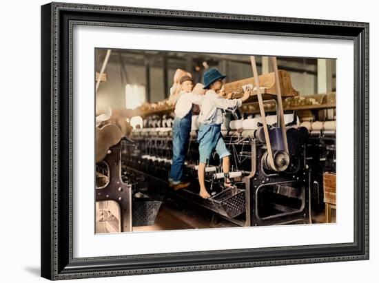 Spindle Boys in Georgia Cotton Mill C. 1909 (Coloured Photo)-Lewis Wickes Hine-Framed Giclee Print