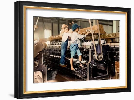 Spindle Boys in Georgia Cotton Mill C. 1909 (Coloured Photo)-Lewis Wickes Hine-Framed Giclee Print