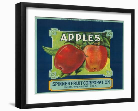 Spinner Fruit Apple Label - Yakima, WA-Lantern Press-Framed Art Print