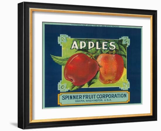 Spinner Fruit Apple Label - Yakima, WA-Lantern Press-Framed Art Print