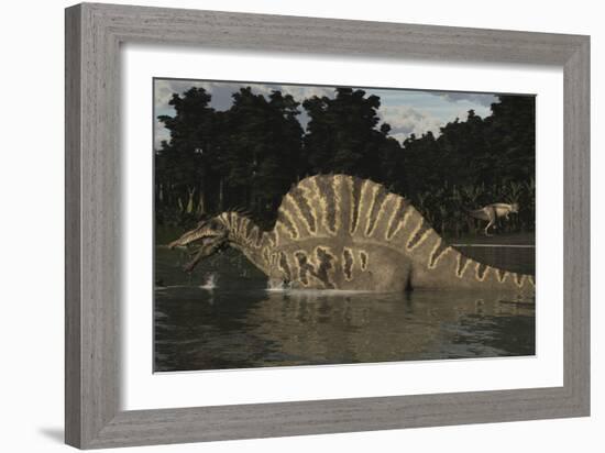 Spinosaurus Hunting for Fish in a Lake-Stocktrek Images-Framed Art Print