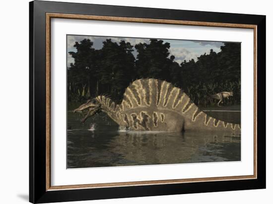 Spinosaurus Hunting for Fish in a Lake-Stocktrek Images-Framed Art Print