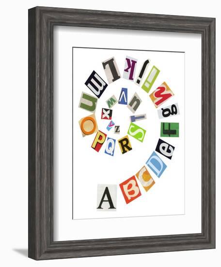 Spiral Shape Abc Collage Made Of Newspaper Clippings-donatas1205-Framed Art Print