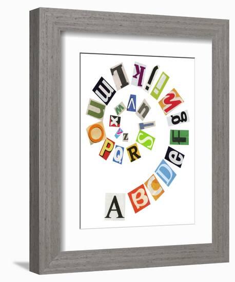 Spiral Shape Abc Collage Made Of Newspaper Clippings-donatas1205-Framed Art Print