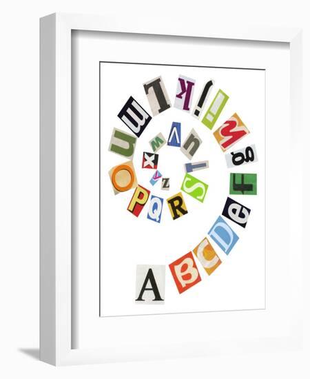 Spiral Shape Abc Collage Made Of Newspaper Clippings-donatas1205-Framed Art Print