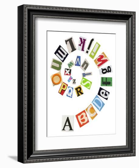 Spiral Shape Abc Collage Made Of Newspaper Clippings-donatas1205-Framed Art Print