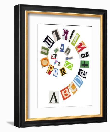 Spiral Shape Abc Collage Made Of Newspaper Clippings-donatas1205-Framed Art Print