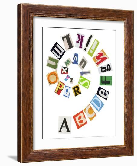 Spiral Shape Abc Collage Made Of Newspaper Clippings-donatas1205-Framed Art Print