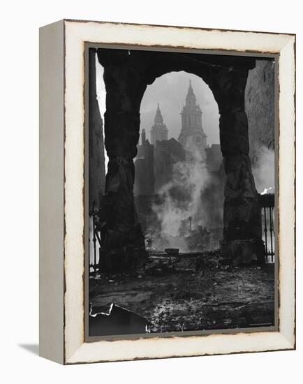 Spires of St. Paul's Cathedral After German Air Raid Bomb Attack on the City-Hans Wild-Framed Premier Image Canvas