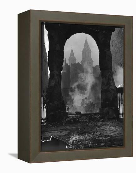 Spires of St. Paul's Cathedral After German Air Raid Bomb Attack on the City-Hans Wild-Framed Premier Image Canvas